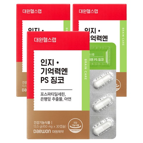 대원제약 대원헬스랩 인지 기억력엔 PS 징코 13.5g, 3개, 30정