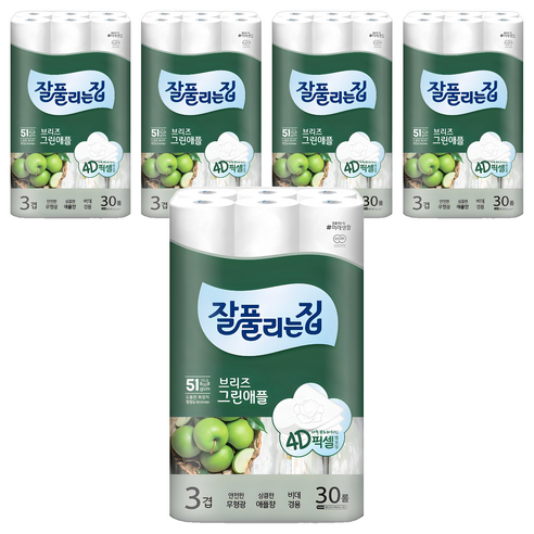 잘풀리는집 브리즈 그린애플 3겹 고급롤화장지, 25m, 30개입, 5개