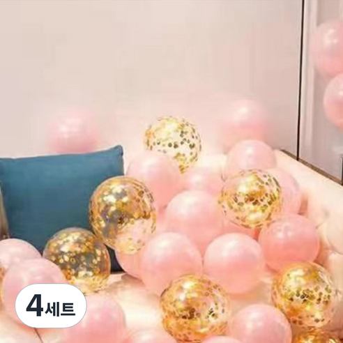 뷰라뷰 파티풍선 50p + 공기펌프 + 10m 리본 세트, 16 파우더핑크 + 골드스팽글(랜덤발송), 4세트