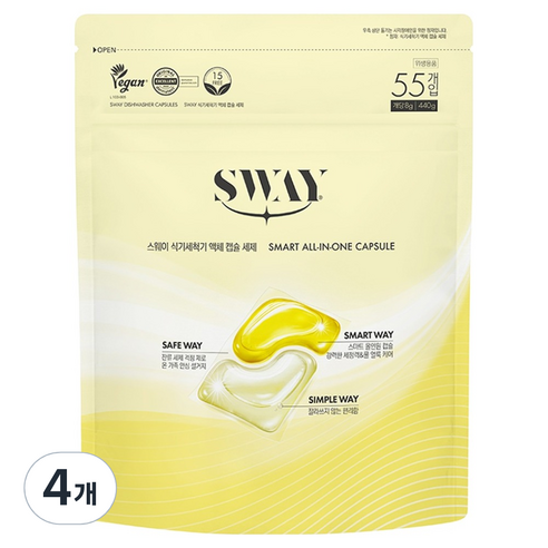 스웨이 식기세척기 액체 캡슐 세제 55p, 440g, 4개