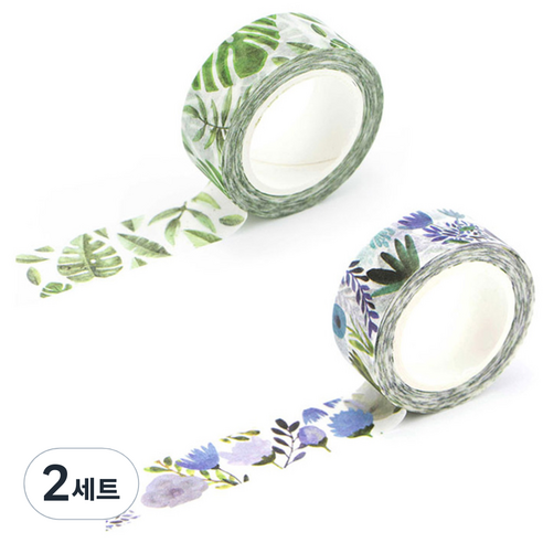 라이프포인트 내츄럴 일러스트 마스킹 테이프, 05보라별꽃, 21몬스테라, 2세트
