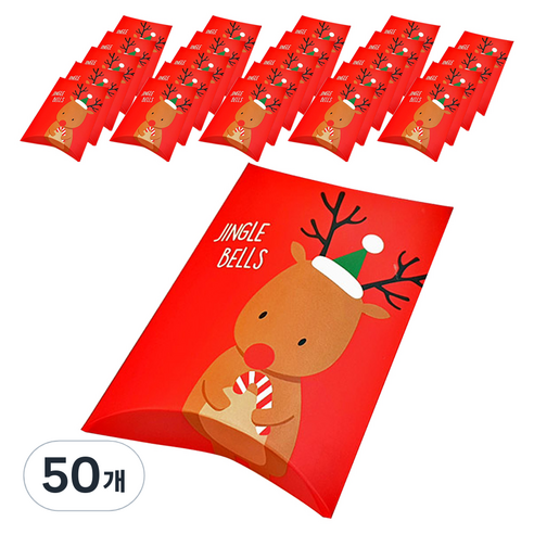 크리스마스 답례품 종이 선물포장상자, 레드 루돌프, 50개