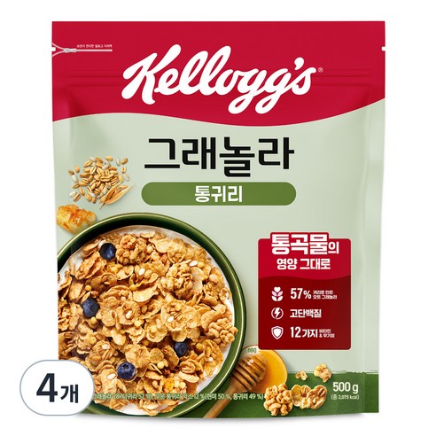 켈로그 통귀리 그래놀라 시리얼, 500g, 4개