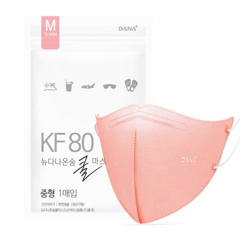 다나마스크 뉴 다나온숨 쿨마스크 새부리형 중형 KF80, 50개입, 1개, 다홍색