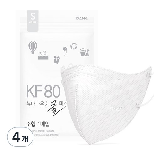 다나마스크 뉴다나온숨 쿨마스크 소형 KF80, 30개입, 4개, 흰색