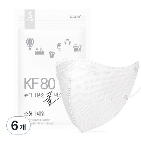 다나마스크 뉴다나온숨 쿨마스크 소형 KF80, 30개입, 6개, 흰색
