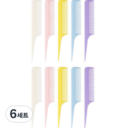 루이본 파스텔 미니 꼬리빗 10p 세트, 6세트, 혼합색상