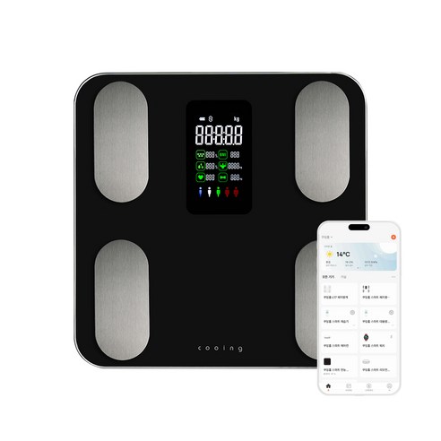 쿠잉전자 가정용 스마트 체성분 체지방 체중계, 블랙, 1개, SBF-B18BK