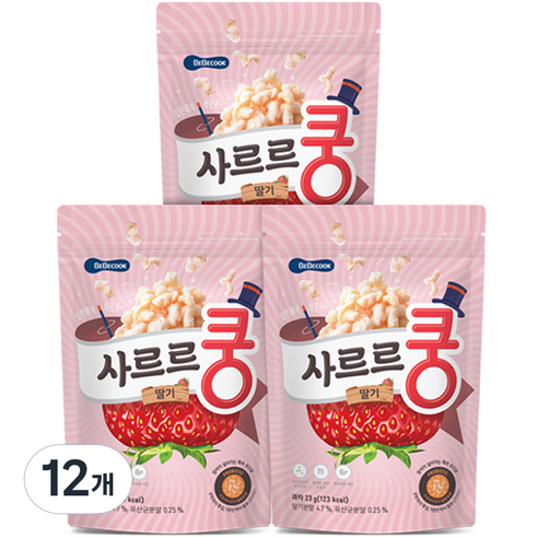 베베쿡 사르르쿵 딸기 과자 23g, 딸기맛, 12개