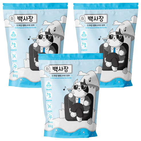 백사장 더 하얀 벤토나이트 고양이 모래, 6kg, 3개, 무향