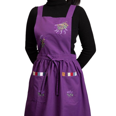 하마공방 코코면 리본 꽃자수 전통 한복 원피스 앞치마, 보라색, 1개