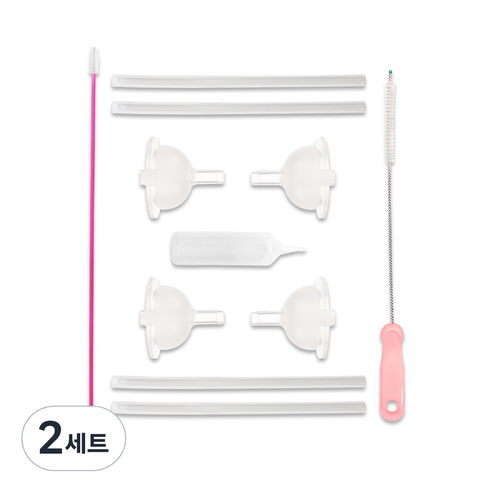 하이비 교체용 빨대 꼭지 4p + 빨대 4p + 세척솔 2p + 에어펌프 세트 4개월이상, 투명, 2세트