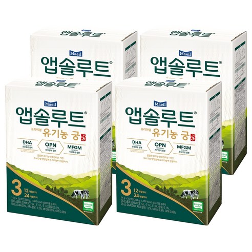 앱솔루트 프리미엄 유기농 궁 분유 3단계 12~24개월 14g, 280g, 4개