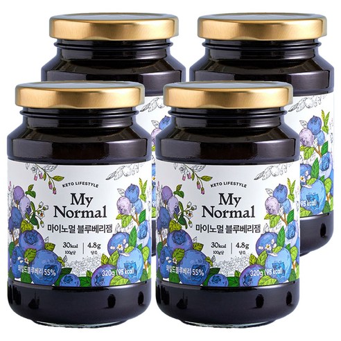 마이노멀 저당 저칼로리 블루베리잼, 320g, 4개
