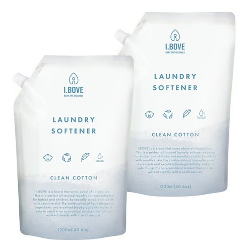 아이보브세제 추천 상품아이보브 고농축 유아 섬유유연제 클린코튼향 리필, 1200ml, 2개 제품 사진