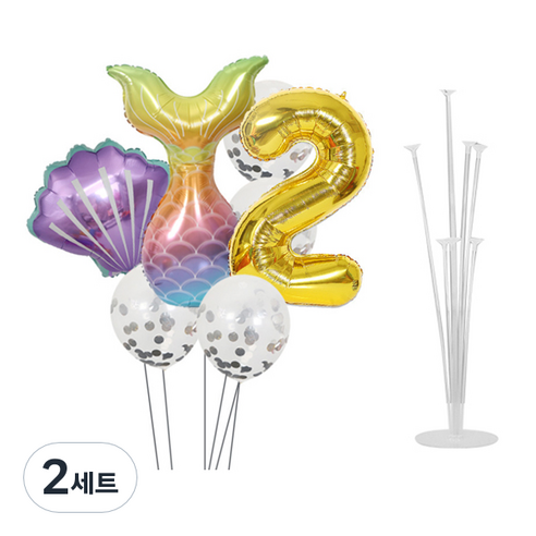 마켓감성 인어공주 스팽글 숫자 풍선세트, 타입2, 2세트
