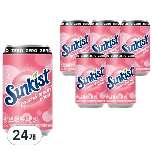 썬키스트 제로 복숭아레몬 소다, 355ml, 24개