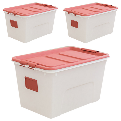 리빙숲 스퀘어 리빙박스, 레드, 72L, 3개