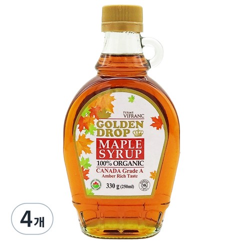 골든드롭 100% 유기농 메이플시럽, 250ml, 4개