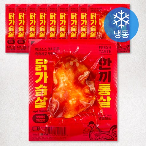 닭강정 한끼통살 통살 닭가슴살 핫양념치킨맛 (냉동), 100g, 10개