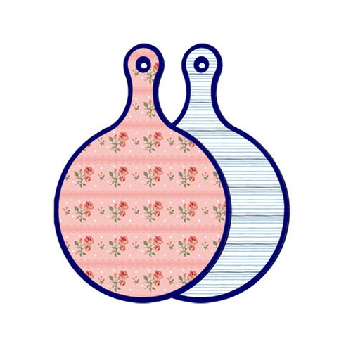 로엠디자인 블루에디션 양면 원형 서빙도마 보드 핑크로즈, 삼청색라인, 1개