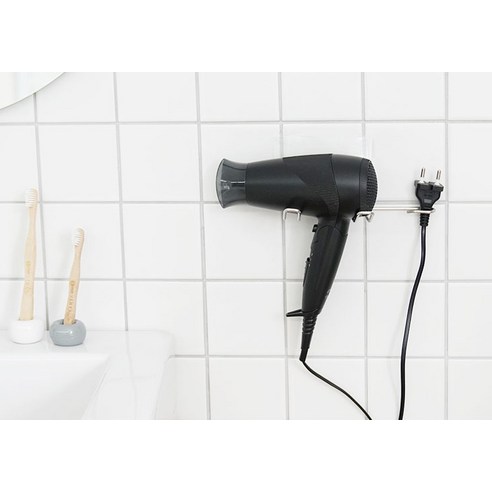 편리한 욕실 수납을 위한 생활공식 스텐 접착 드라이기 거치대