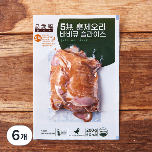 품애복 5무 훈제 오리 슬라이스, 200g, 6개