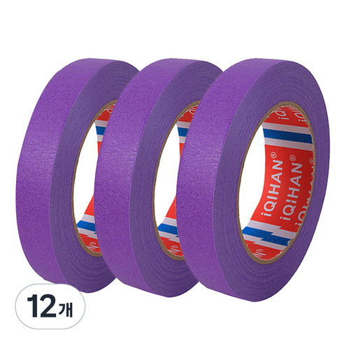 iQIHAN 칼라 마스킹 종이테이프 15mm x 15m, 퍼플, 12개