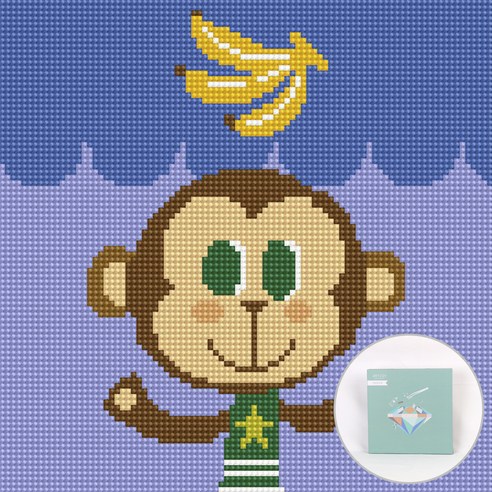 아트조이 DIY 보석십자수 세트 캔버스형 25 x 25 cm, 아기 원숭이 프랭키, 1세트