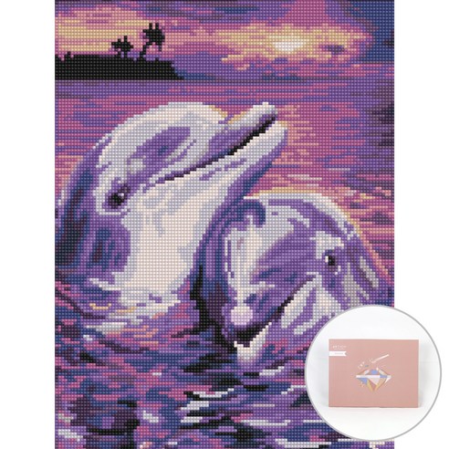 아트조이 DIY 보석십자수 캔버스형 30 x 40 cm, 돌고래 한쌍, 1개