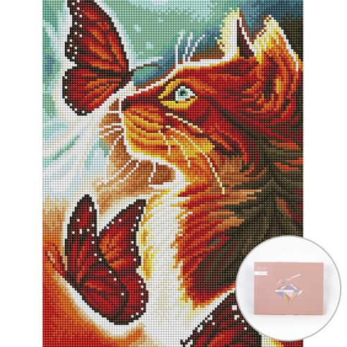 아트조이 DIY 보석십자수 세트 캔버스형 30 x 40 cm, 붉은나비와 고양이, 1세트