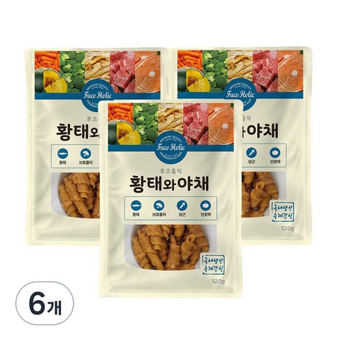 후코홀릭 강아지 간식, 황태 + 야채 혼합맛, 6개