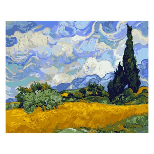모모픽스페인팅 DIY 명화 그리기 60 x 75 cm, WP13 고흐 삼나무가있는밀밭, 1개