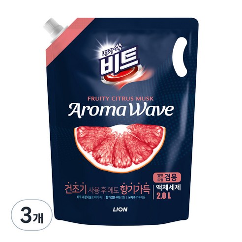 비트 아로마웨이브 일반 드럼 겸용 리필 시트러스향, 2L, 3개