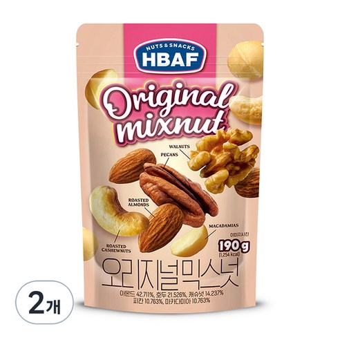 HBAF 넛츠앤스낵스 오리지널 믹스넛, 190g, 2개