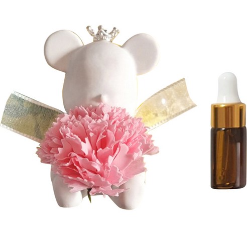 라비다 뉴 카네이션 곰돌이 석고 오너먼트 핑크 + 석고방향제 리필 오일 3ml, 웨딩플라워