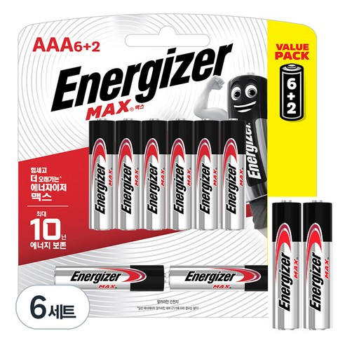 에너자이저 맥스 AAA 8입 + 맥스 AA 2입 기획팩, 10개입, 6세트