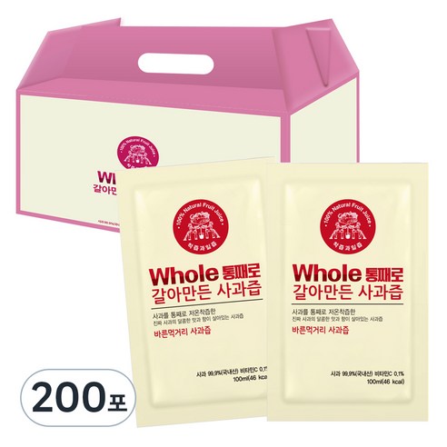 통째로 갈아만든 사과즙 일반파우치, 5L, 200포