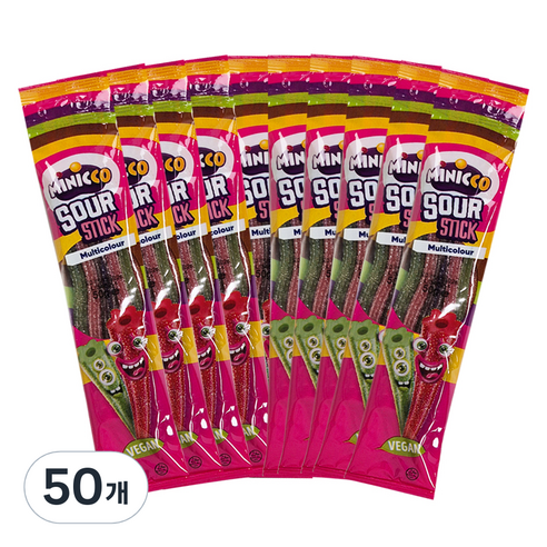 미니꼬 비건젤리 멀티컬러 사우어 롱롱 스틱, 50g, 50개