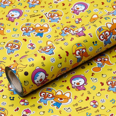코코플러스 위드 뽀로로 증착롤 포장지 26.5cm x 12m, 옐로우, 1개