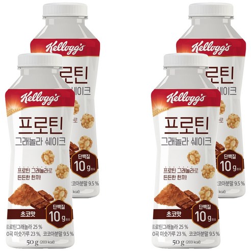 켈로그 프로틴 그래놀라 쉐이크 초코맛, 50g, 4개