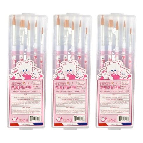 모닝글로리 댕댕이프렌즈 붓 5종 + 팔레트, 핑크, 3세트