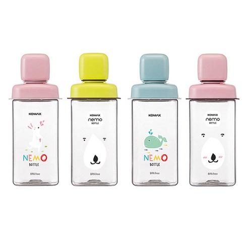 코멕스 트라이탄 BPA FREE 네모 휴대용 물병 4종, 핑크 곰, 그린 곰, 핑크 토끼, 민트 고래, 430ml, 1개