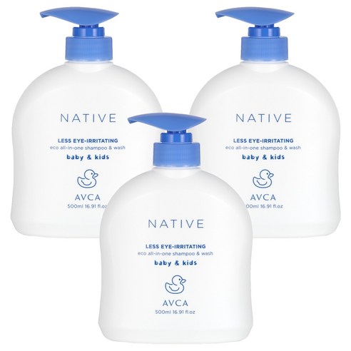아브카 네이티브 베이비 눈시림 적은 에코 올인원 샴푸 앤 워시, 500ml, 3개