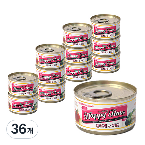 해피타임 강아지 간식캔 100g, 닭고기 + 게살 혼합맛, 36개