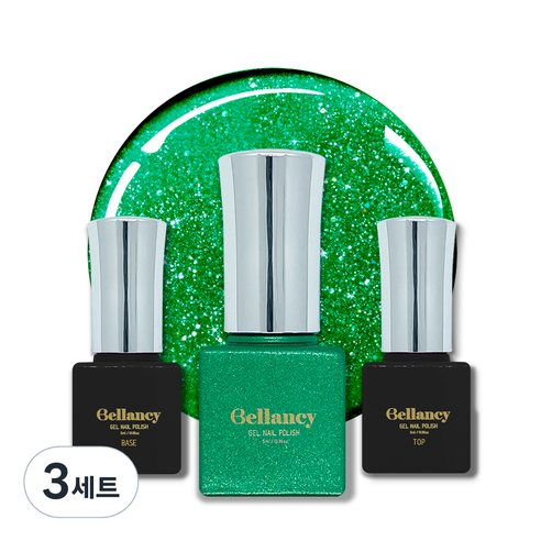벨랑시 원스텝 젤네일 5ml + 젤네일 베이스 5ml + 젤네일 탑 5ml 세트, 3세트, 벨랑시 베이스 5ml+SN 40 그린 글리터 5ml+벨랑시 탑 5ml