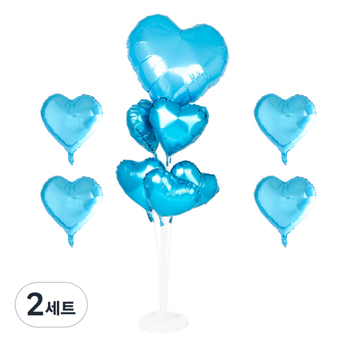 파티쇼 풍선꽂이장식세트 70cm, 하트라이트블루, 2세트