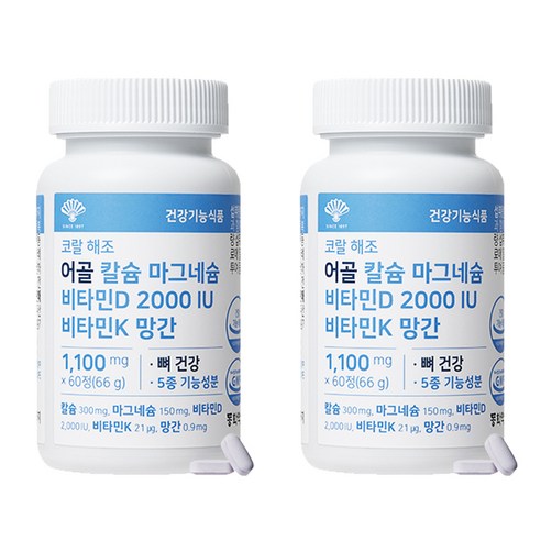 동화약품 코랄 해조 어골 칼슘 마그네슘 비타민D 2000 IU 비타민K 망간 66g, 60정, 6개