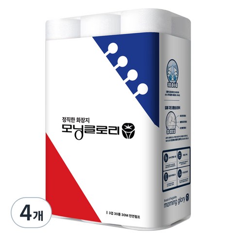 모닝글로리 3겹 정직한 프리미엄 천연펄프 화장지, 4개, 30개입, 30m