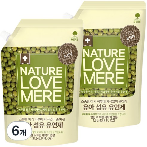 네이쳐러브메레 유아 녹두 유연제 리필형, 1.3L, 6개